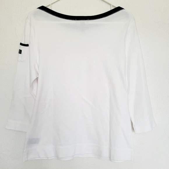 Lauren Ralph Lauren Womens Organic 100%Cotton 3/4 Sleeves Top White/Navy XL - Picture 11 of 16